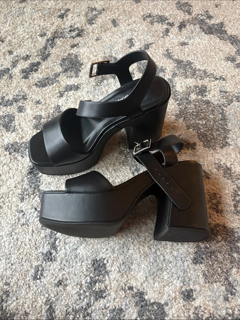 Soda Black Platform Block Heel Sandals